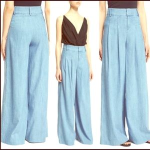 Alice + Olivia Trudie Wide Leg Chambray Pants